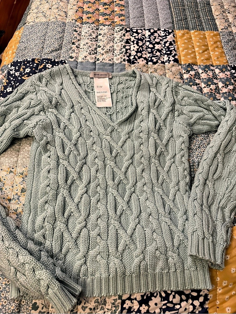 René Lezard Wool Cable Knit Sweater in Green Like New XS